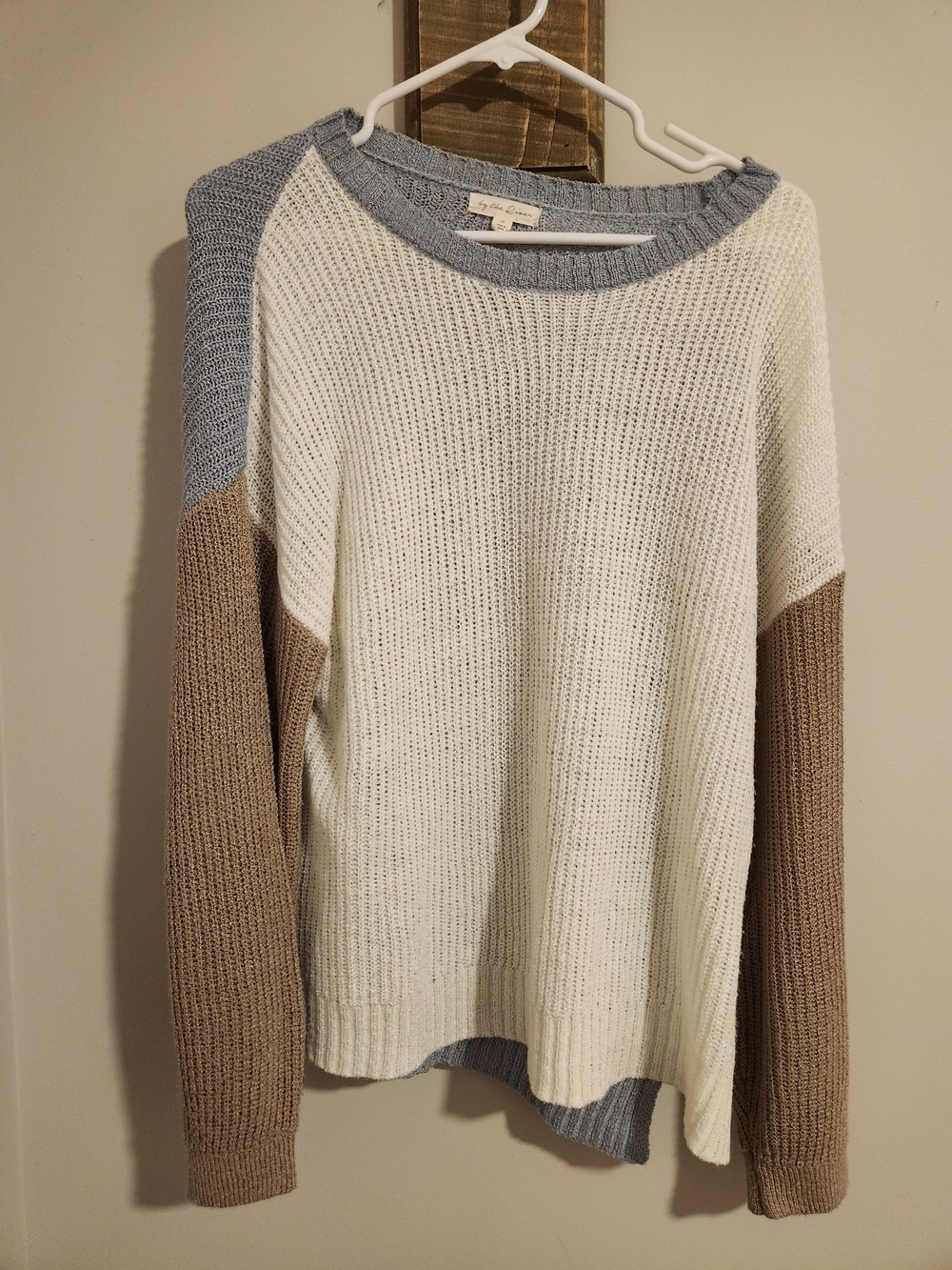 Colorblock Crewneck Sweater in Cream, Taupe & Light Blue
